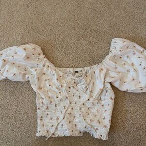 Billabong White Floral Smocked Blouse